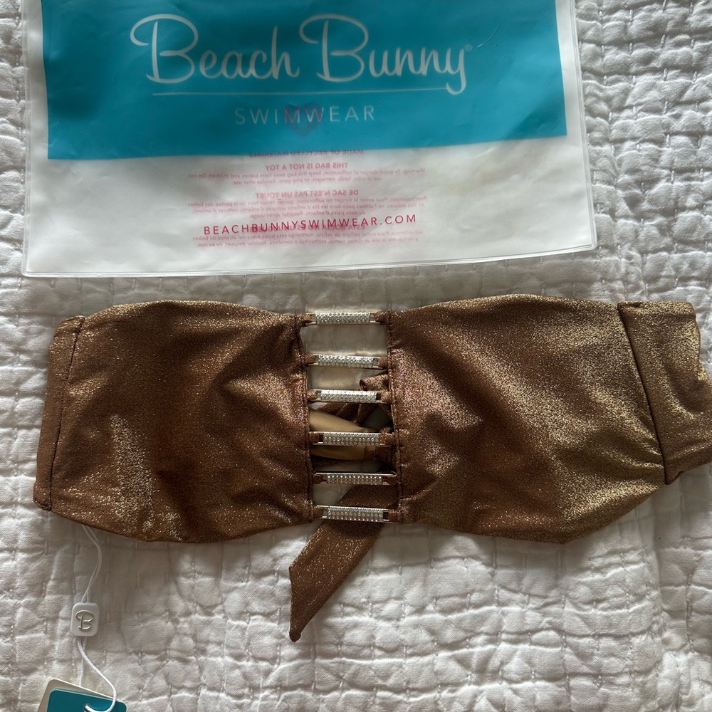 Beach Bunny Swimwear - Evie bandeau top in gold size, size small